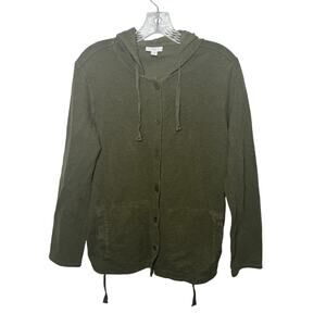 J. Jill Women’s M Tall Green Hoodie Cardigan Sweater Button Front Linen Blend
